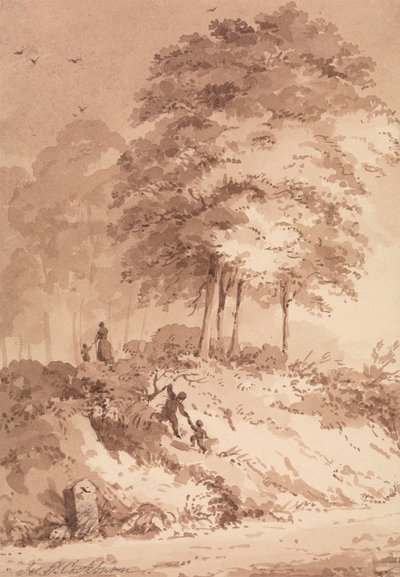Family Walking in a Wood: Child Being Helped to Clamber up a Bank by James Pattison Cockburn