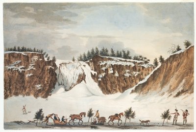 A Winter View of the Falls of Montmorenci from the Road on the Ice fronting it, taken 12th April 1781, engraved by John Wells by James Peachey