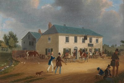 Outside the Pike and Anchor Inn at Ponders End, Middlesex by James Pollard