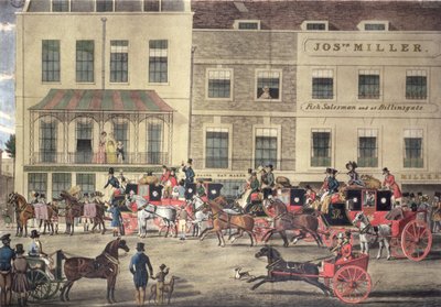 West Country Mails at the Gloucester Coffee House, Piccadilly, Engraved by C. Rosenberg, 1828 by James Pollard