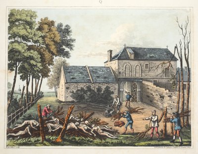 Chateau of Hougoumont: Shows the Dead Being Buried After the Battle by James Rouse