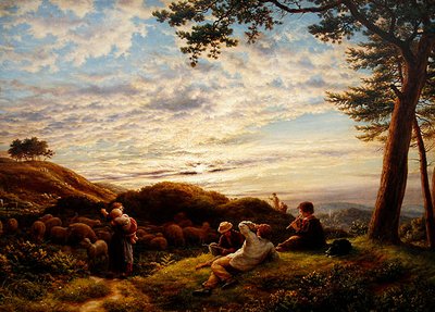Shepherd Boys Tending Their Flock at Sunset by James Thomas Linnell