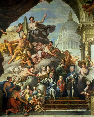 Rear Wall Painting of the Upper Hall Glorifying George I and the House of Hanover by James Thornhill