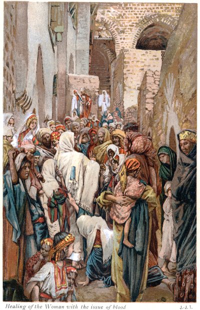 Woman with issue of blood touching the border of Jesus