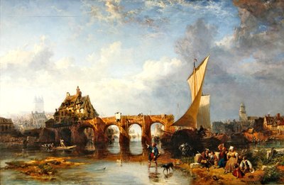 The Pont des Treilles on the River Maine at Angers by James Vivien de Fleury