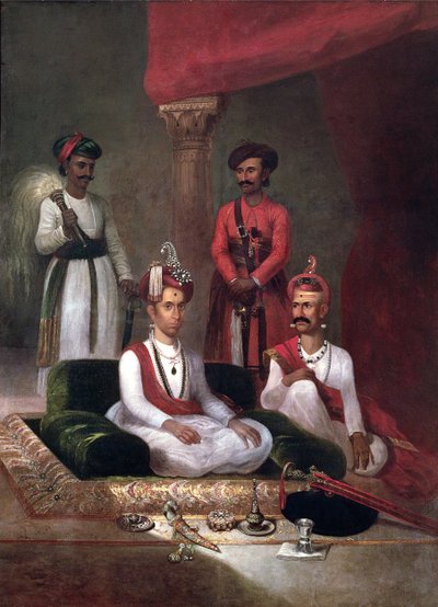Madhu Rao Narayan, the Maratha Peshwa with Nana Fadnavis and attendants, Poona by James Wales