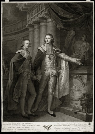 Portraits of the Grand Dukes of Russia Alexander I Pavlovitch (1777-1825) and Constantine Pavlovitch (1779-1831) by James Walker