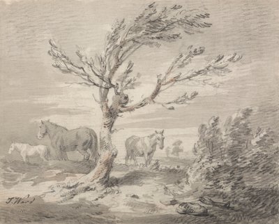 Landscape with Three Horses and a Tree in the Foreground by James Ward