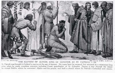 The Baptism of Alphin, King of Leinster, by St. Patrick, illustration from 