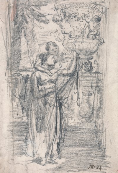 Two Girls (or Lady and Child) on a Garden Terrace near an Ornamental Urn by James Ward