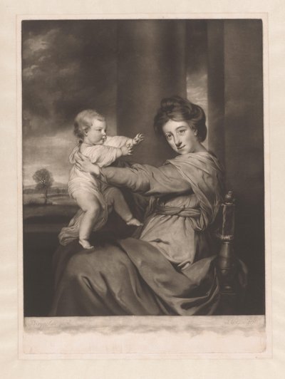 Portrait of Caroline Spencer with Her Daughter Caroline by James Watson (prentmaker)