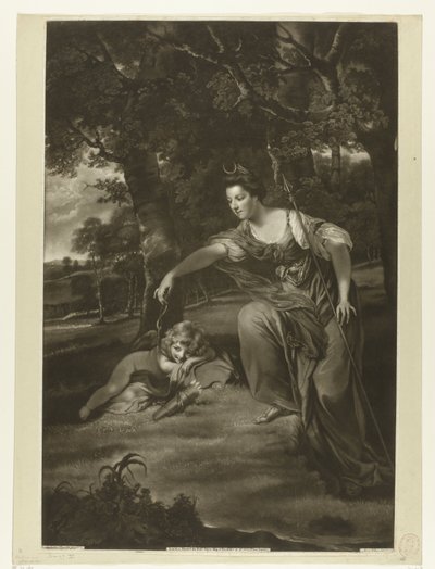 Portrait of Elizabeth Montagu and Her Son George as Diana and Cupid by James Watson (prentmaker)