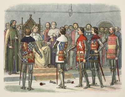 Arundel, Gloucester, Nottingham, Derby and Warwick before Richard II, from A Chronicle of England BC 55 to AD 1485 by James William Edmund Doyle