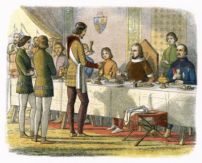 Prince Edward serves King John of Artois at table after having defeated him at Poitiers by James William Edmund Doyle