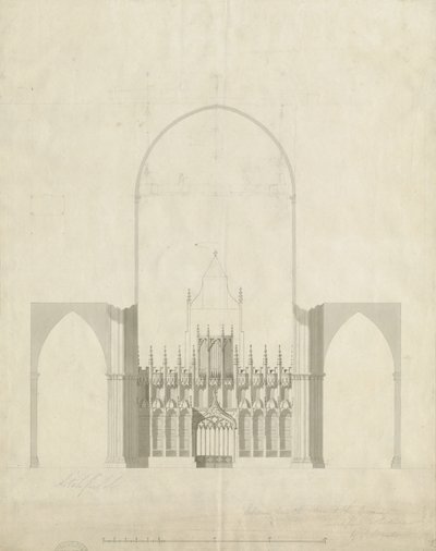 Interior of Lichfield Cathedral - Entrance from Choir to Nave: Drawing and Wash by James Wyatt