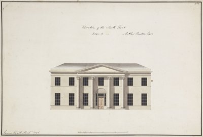 Soho House: Plan of the Ground Storey; Plan of the Bedchamber Storey; Elevation of the South Front, Design A, Elevation of the South Front, Design B, and Elevation of the North Front by James Wyatt