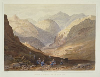 Fortress of Alimusjid, and the Khybur Pass, Plate 13 from Scenery, Inhabitants and Costumes of Afghanistan, Engraved by W.L. Walton by James after Rattray