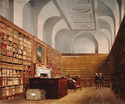 The Kings Library, Buckingham House, from The History of the Royal Residences, engraved by James Baily, by William Henry Pyne, 1819 by James after Stephanoff