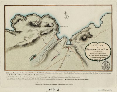 A Plan of Fishguard Bay Near Which the French Landed 1200 Men 22nd February 1797 and Surrendered Prisoners to Lord Cawdor on the 24th by James and Laurie Robert (1755 1836) Whittle