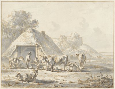 Cattle and Figures in front of a Barn by James de Rijk