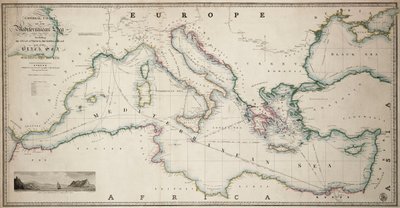 General Chart of the Mediterranean Sea Including the Gulf of Venice, Archipelago and Part of the Black Sea with the Steampacket Routes by James the Younger Wyld