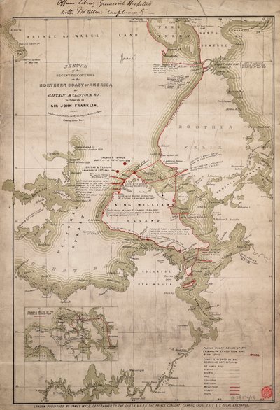 Sketch of Discoveries on the Northern Coast of America by Captain McClintock RN in Search of Sir John Franklin, c.1859 by James the Younger Wyld