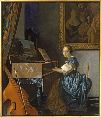 A Young Woman Seated at the Virginal by Jan (1632-75) Vermeer