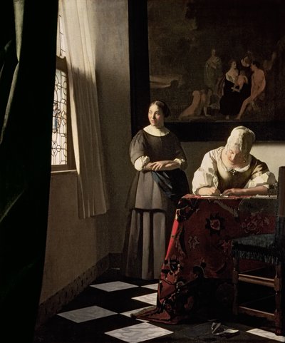 Lady writing a letter with her Maid by Johannes Vermeer