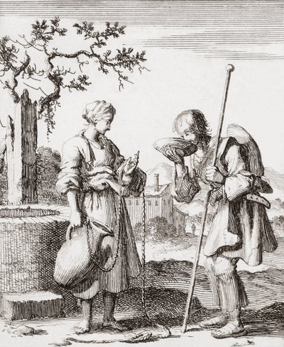 A Woman Gives a Pilgrim a Drink of Water by Jan (after) Luyken