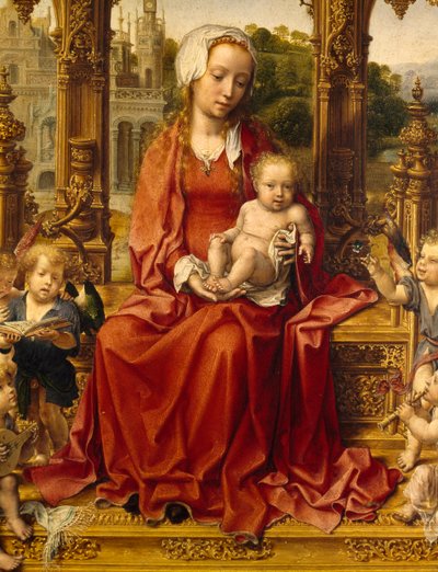 Madonna with Child and angel musicians, central panel of Malvern Triptych by Jan (c.1472 c.1533) Gossaert