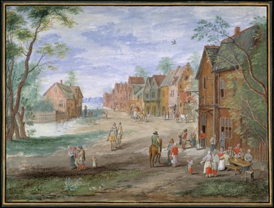 The plein at Gouda in winter by Jan (follower of) Brueghel