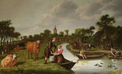 River Landscape with a couple carrying a milk churn by Jan 1620 76 Victors