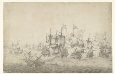 A Naval Battle, Possibly at Lowestoft on June 13, 1665 (left panel) by Jan Abrahamsz. Beerstraten (possibly)