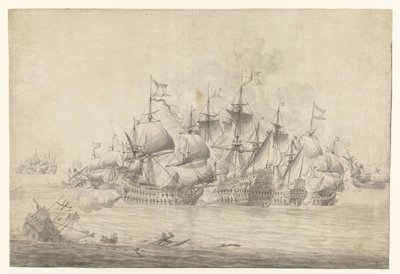 A Sea Battle, Possibly at Lowestoft on June 13, 1665 (right panel) by Jan Abrahamsz. Beerstraten (possibly)