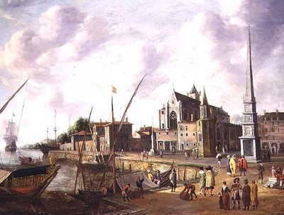 A Mediterranean Harbour Scene with Elegant Figures on the Quayside and Shipping at Sea in the Distance by Jan Abrahamsz. Beerstraten