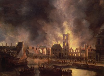 The Great Fire in the Old Town Hall, Amsterdam by Jan Abrahamsz. Beerstraten