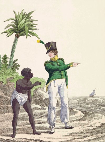 Dutch colonial soldier with a black man by Jan Anthonie (after) Langendijk Dzn