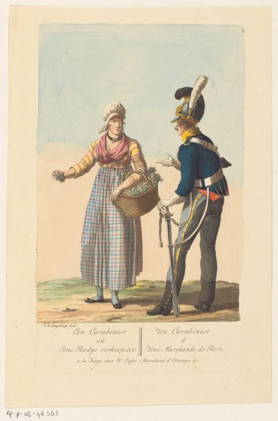 Cavalry Soldier and a Radish Seller by Jan Anthonie Langendijk Dzn