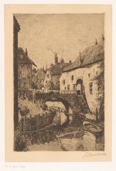 View of a Bridge at the Zusters van Orthenpoort in Den Bosch by Jan Antonius van Schooten (signed by artist)