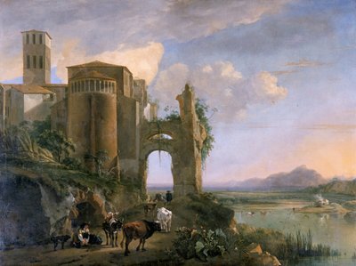 River Landscape with the Church of SS Giovanni e Paolo, Rome, c. 1630-1652 by Jan Asselijin