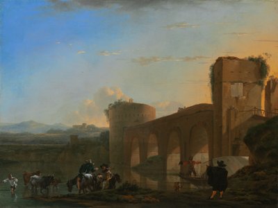 The Tiber River with the Ponte Molle at Sunset by Jan Asselijin