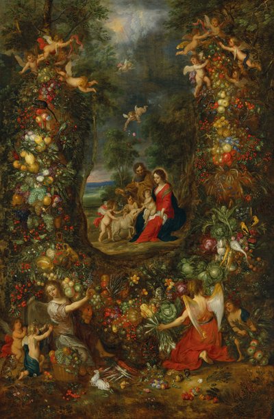 The Holy Family Surrounded by a Garland of Fruit Supported by Putti by Jan & Balen Hendrik van (1575-1632) Brueghel