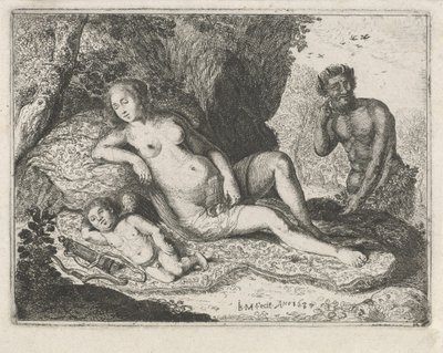 Sleeping Venus spied on by a satyr by Jan Barentsz. Muyckens