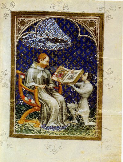 Jean de Vaudetar Presents His Gift of a Book to Charles V of France. From the Bible historiale of Jean de Vaudetar, 1372 by Jan Bondol