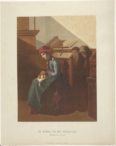 Hindeloopen Woman in Church Interior (The Daughter of the Precentor) (series title on object) by Jan Bos Wz.