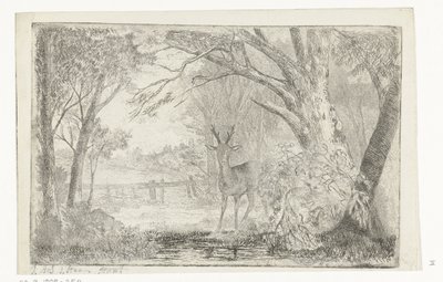 Park Landscape with Deer by Jan Bos Wz.
