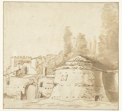 Italian Building with Heavy Round Tower by Jan Both (attributed to)
