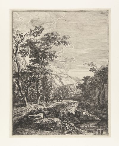 Landscape with Woman Riding a Mule along the Aqua Negro between Bologna and Florence, Italian Landscapes (series title) by Jan Both