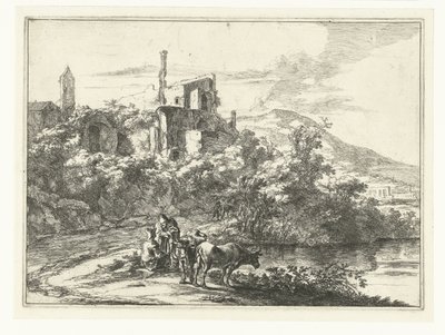 Two Cows by the Water at Tivoli (Landscapes in the Vicinity of Rome) by Jan Both