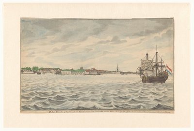 The Town of Colombo in Ceylon Viewed from the North in the Year 1785 from the Roads, with its Demolished Church and Tower, which were being Rebuilt by Jan Brandes (signed by artist)